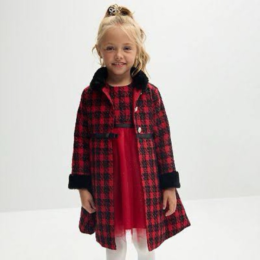 Blueberi Boulevard Red and Black Plaid Girls Cape Coat